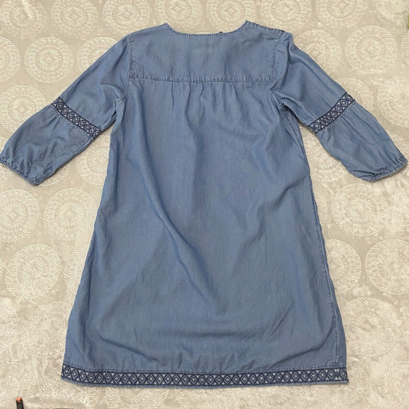J Jill Denim Chambray Dress Womens Sz S Boho Embroidered Tassels 100% Tencel - Picture 5 of 9